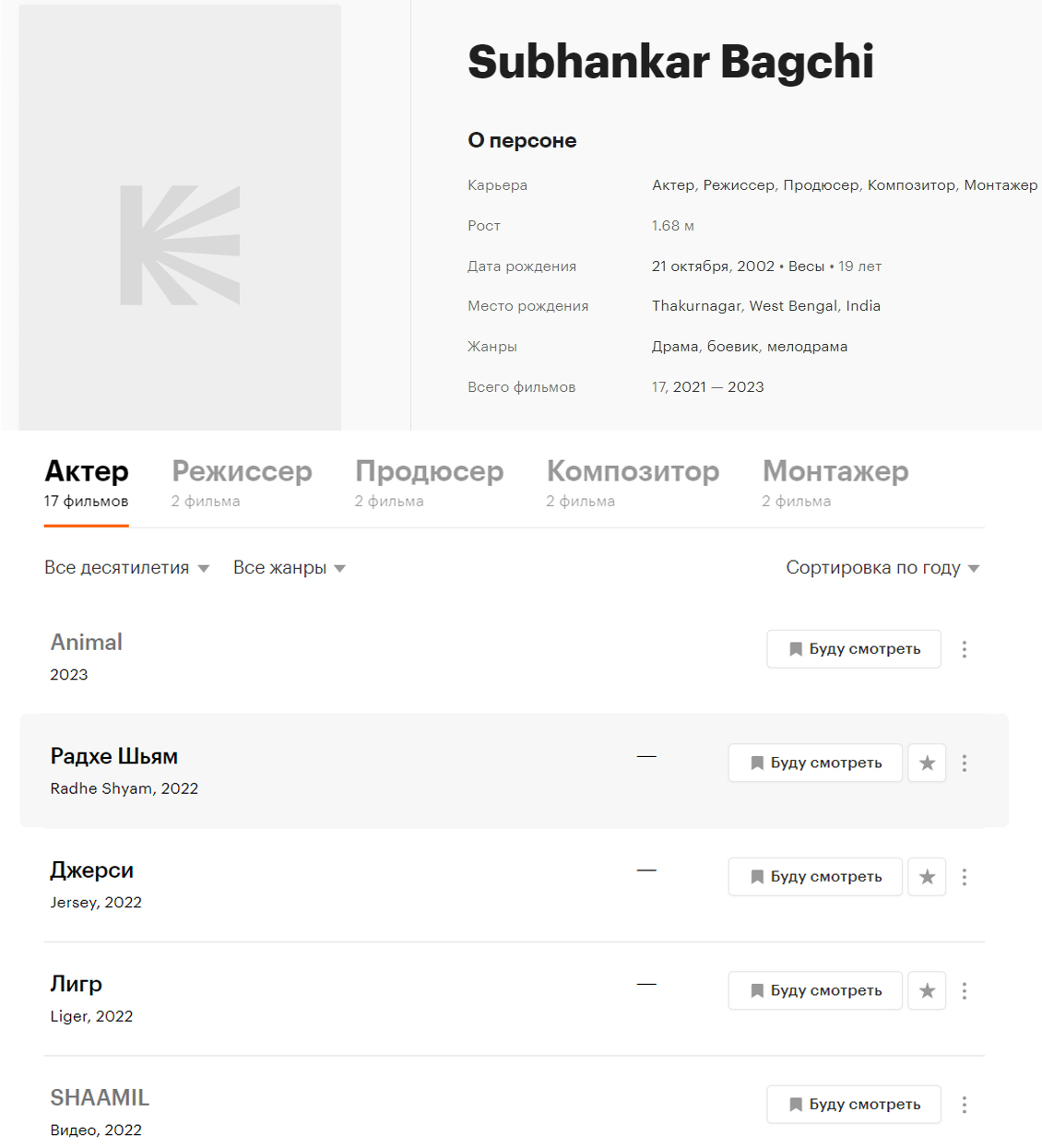 Страница об актере на киносайте seo манипуляции